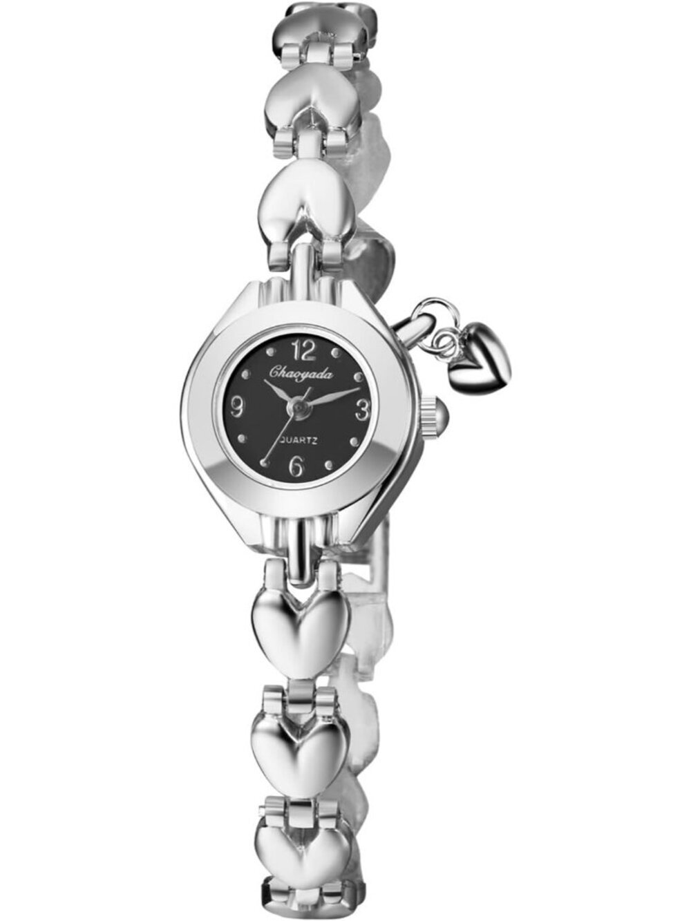 Women's Silver Analog Quartz Stainless Steel Heart Pandant Bracelet Wrist Watch